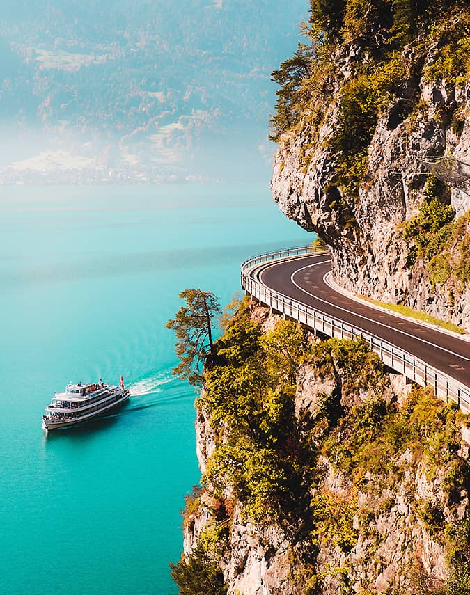 Coastal Road with Ship on Ocean Coastal Road with Ship on Ocean